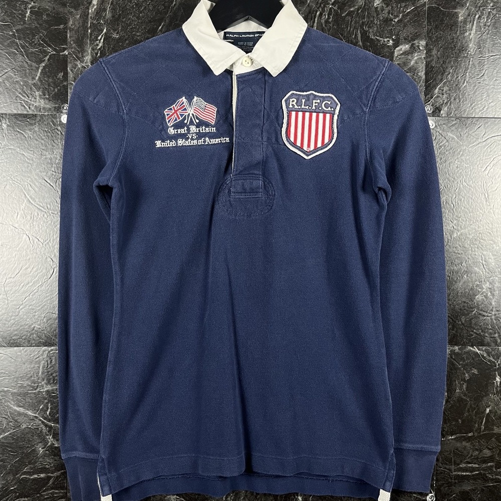 Polo Ralph Lauren Women's Blue Vtg RLFC USA Rugby Polo Shirt XS